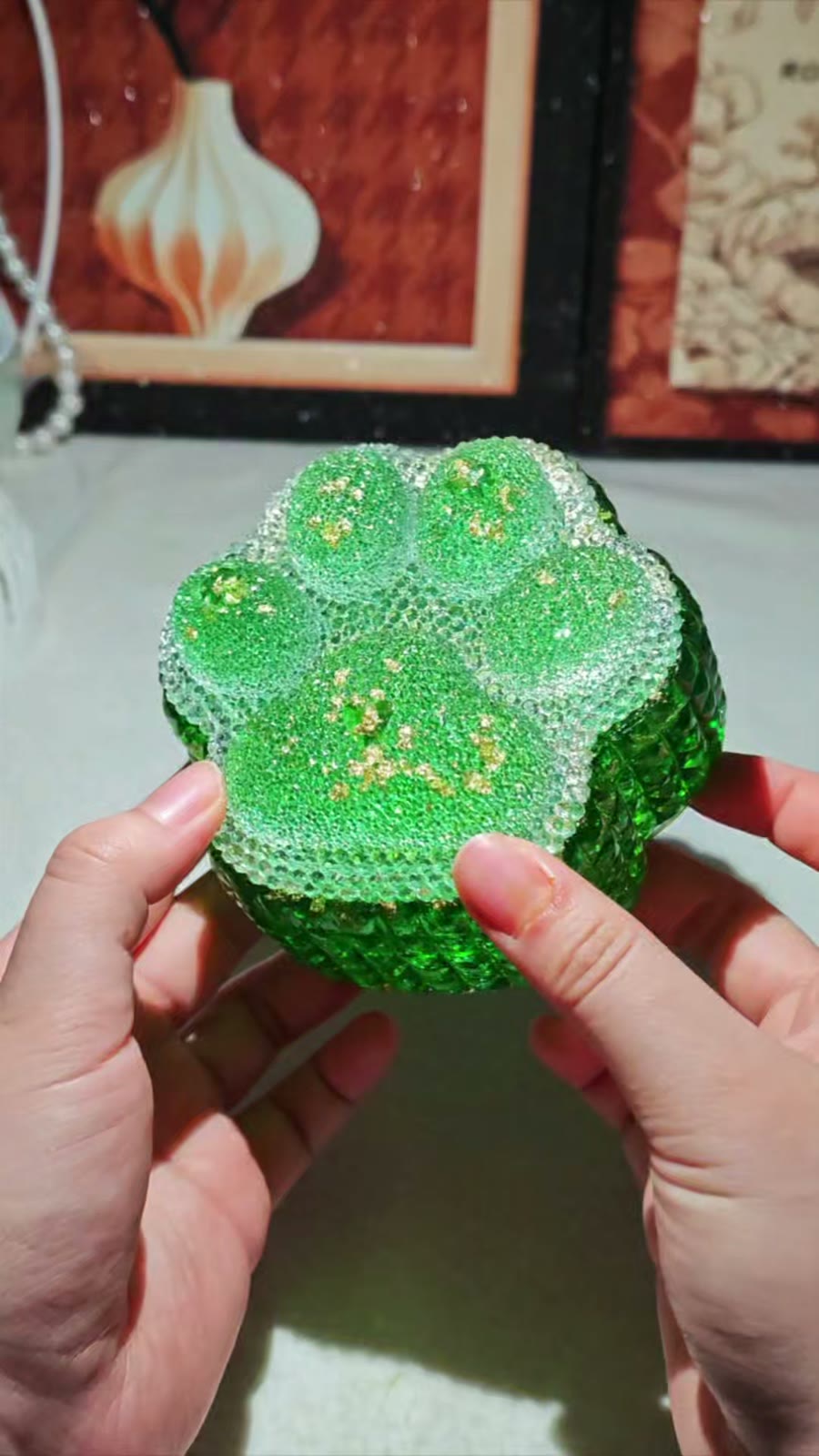 Emerald Green Cat Paw Diamond Storage Box