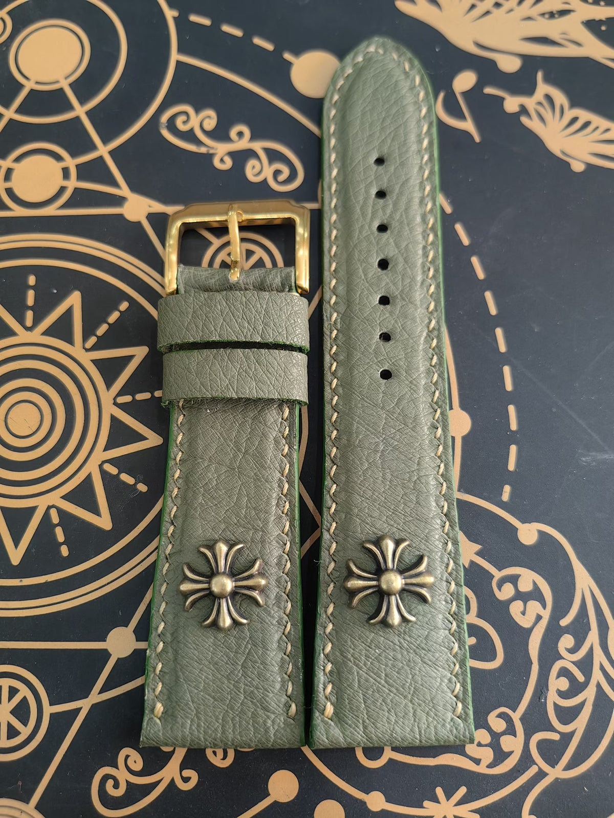 Vintage Green Ostrich Leather Watch Strap 24mm