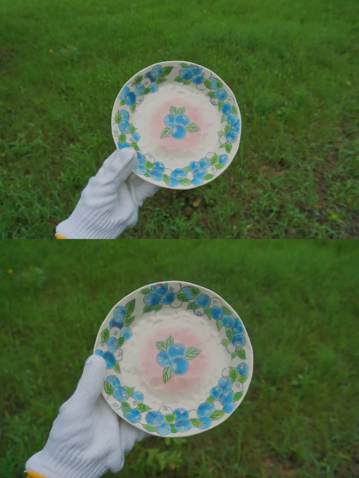 Hand Painted Ceramic Plate with Blueberry Pattern