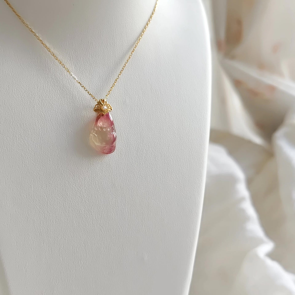 Tourmaline Gourd Necklace with Sterling Silver Chain