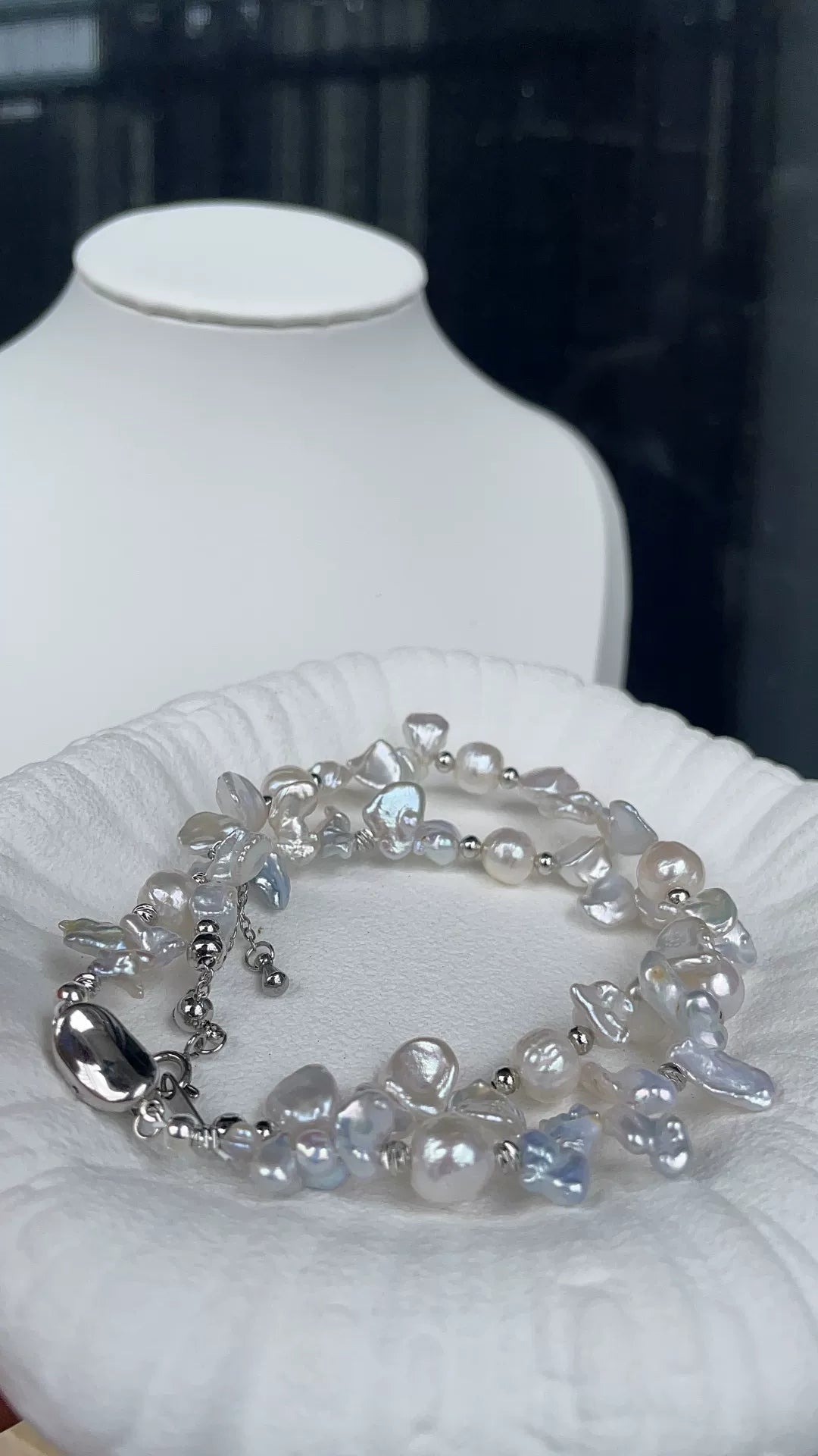 Baroque Freshwater Pearl Bracelet Silver Blue