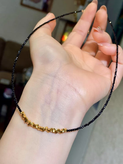 Black Gemstone Necklace with Gold Nugget Cluster
