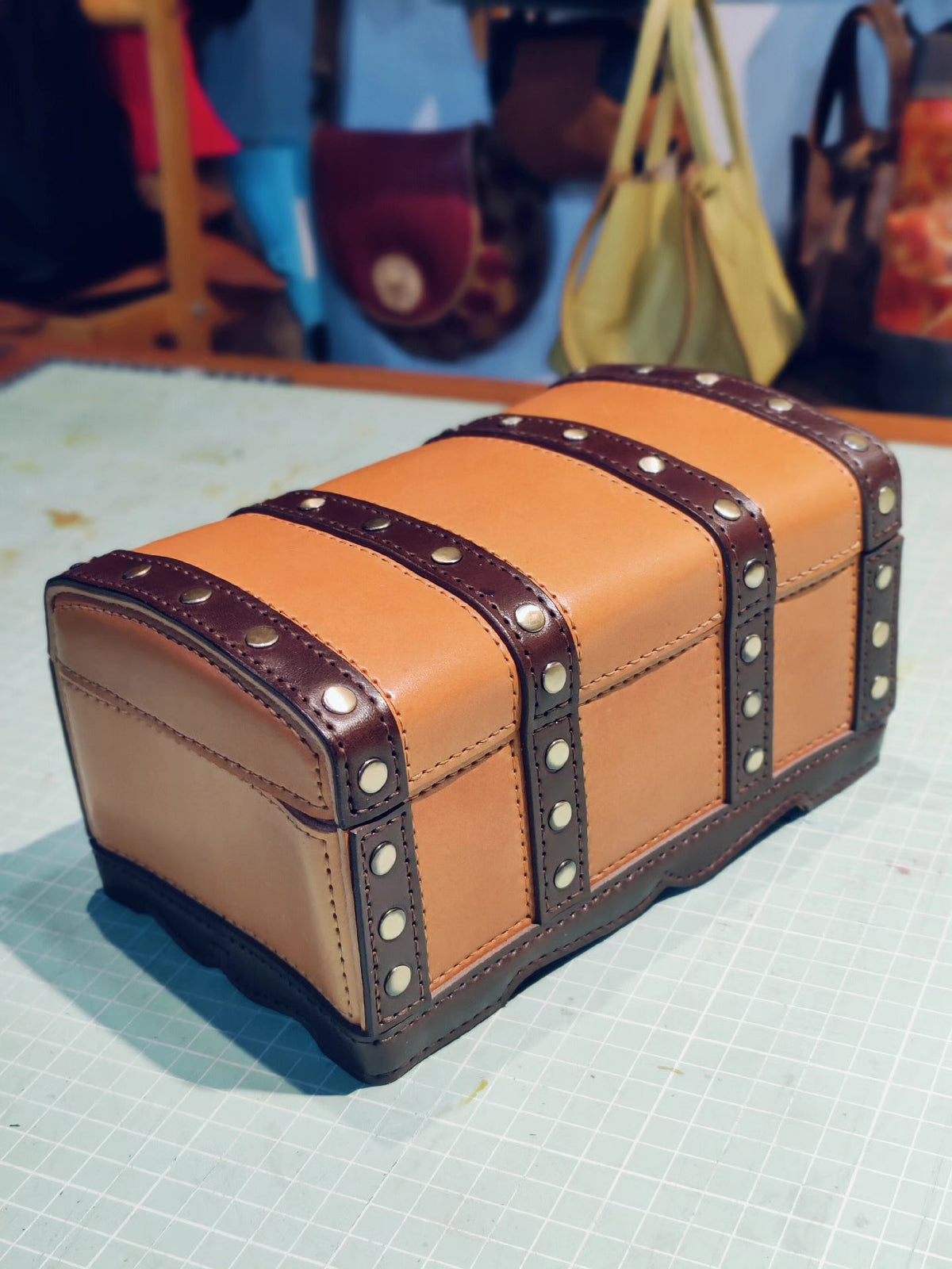 Handcrafted Leather Storage Chest with Buckles