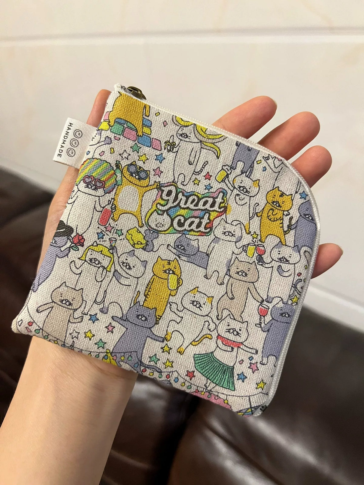 Estojo de Algodão Japonês com Estampa de Gatos Feito à Mão