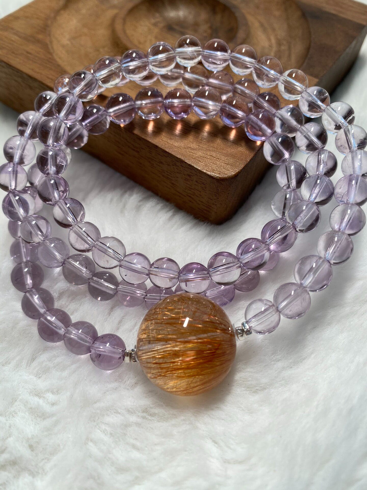 Amethyst Triple Wrap Bracelet with Golden Rutilated Quartz