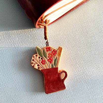 Leather Teacup and Vase Flower Charms Set