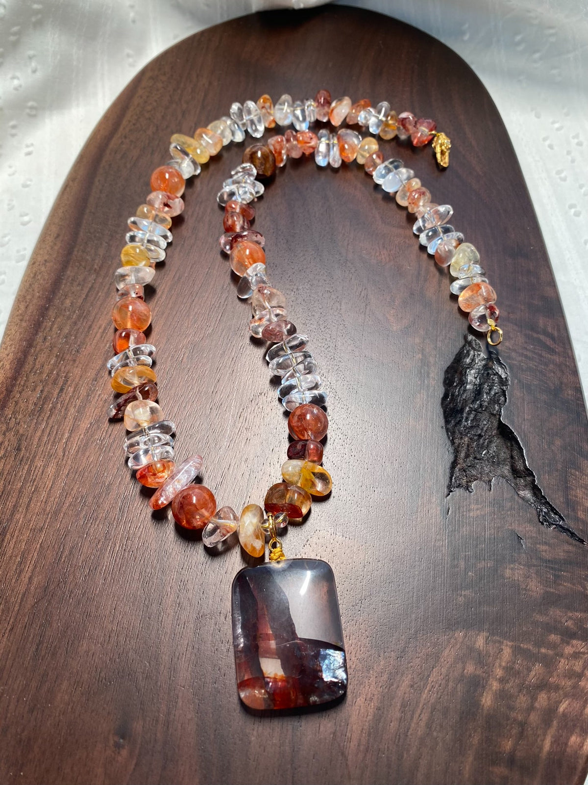 Natural Crystal Jiaohua Pendant Necklace