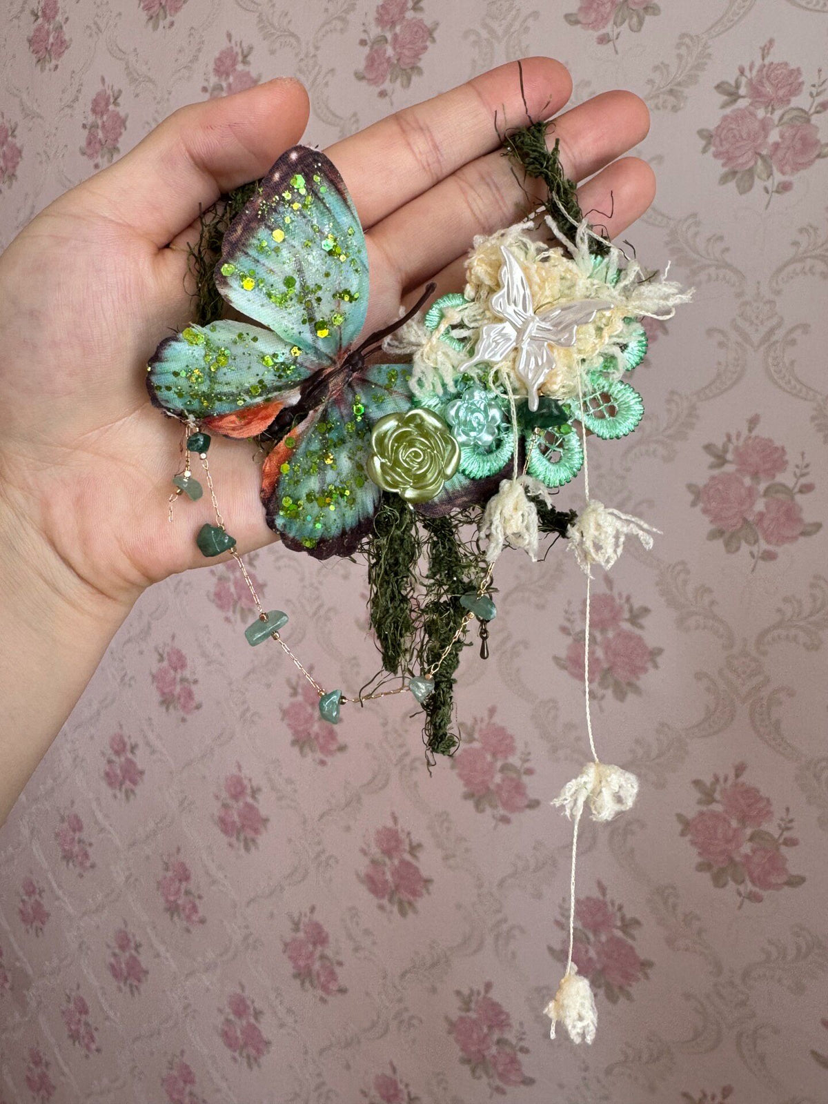 Moss Green Butterfly Choker Necklace Handcrafted