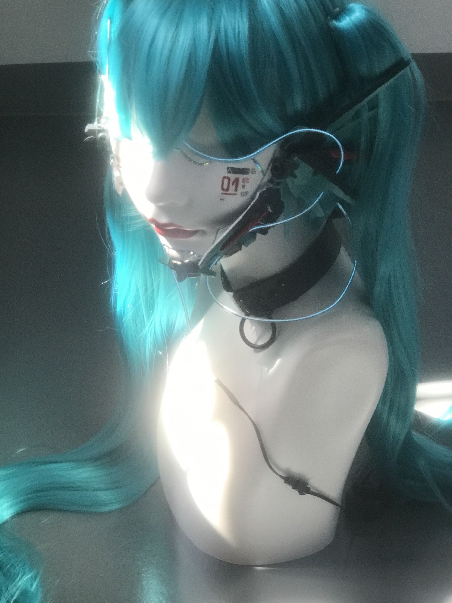 Teal Cyberpunk Cosplay Wig with Mask