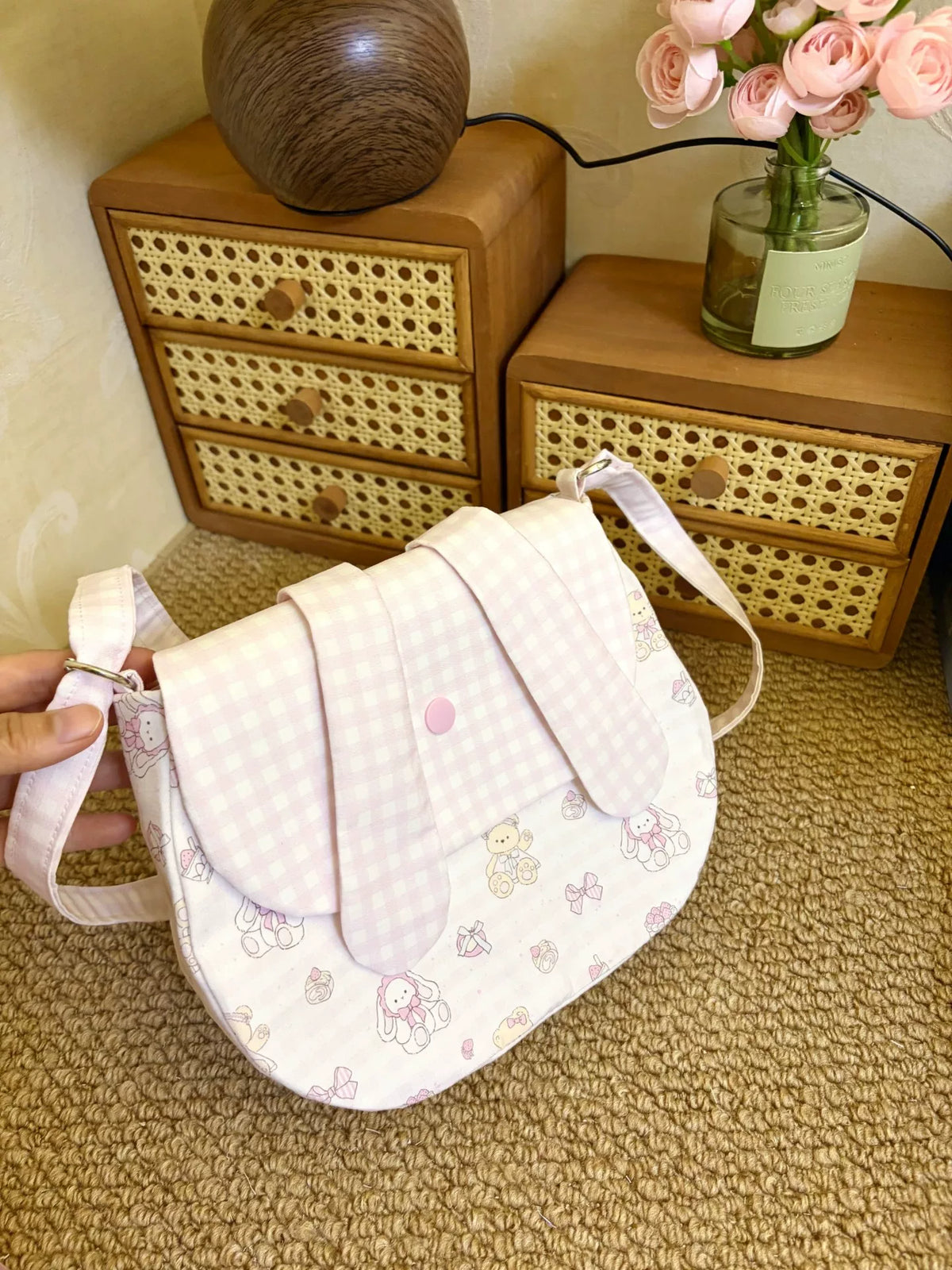 Rosa Gingham Kleine Umhängetasche