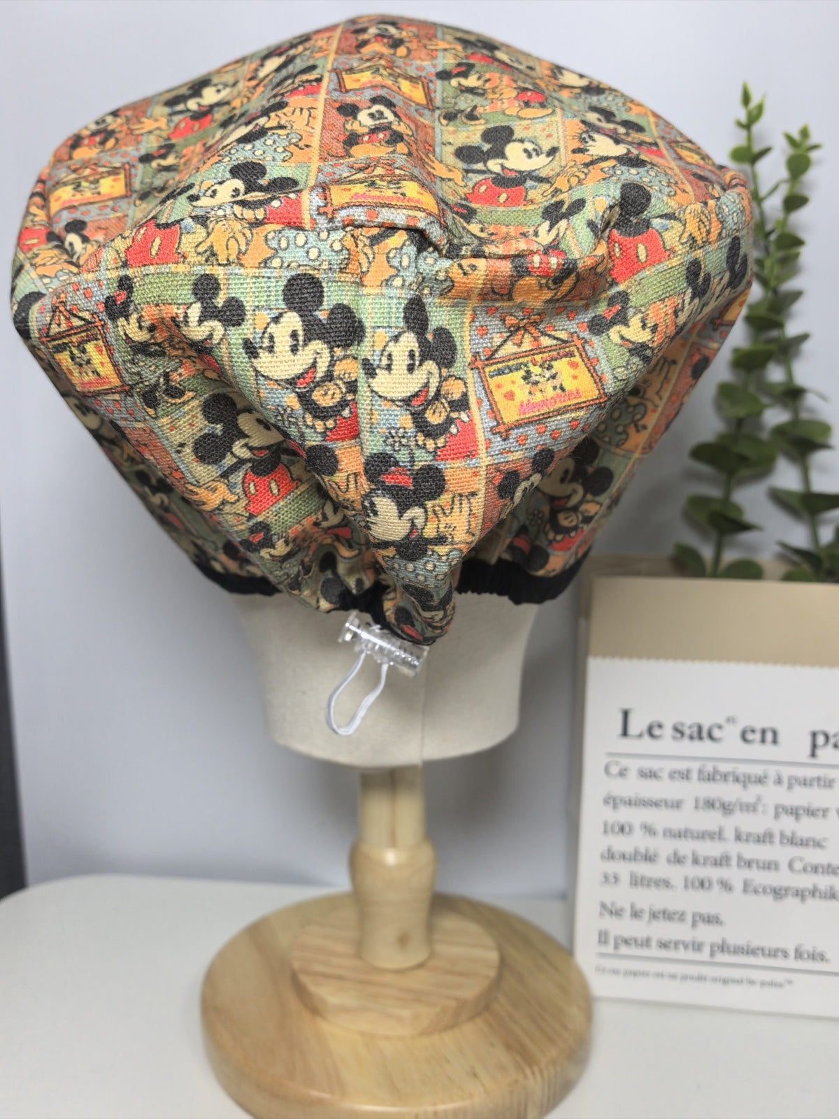 Calot chirurgical en lin et coton, patchwork Mickey vintage