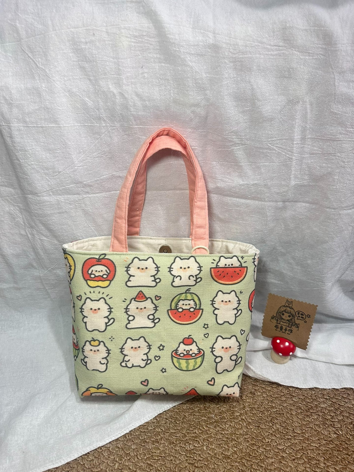 Watermelon Cat Patterned Tote Bag