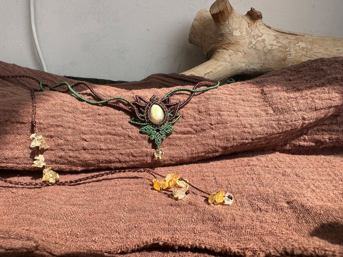 Handmade Macrame Necklace with Yellow Quartz