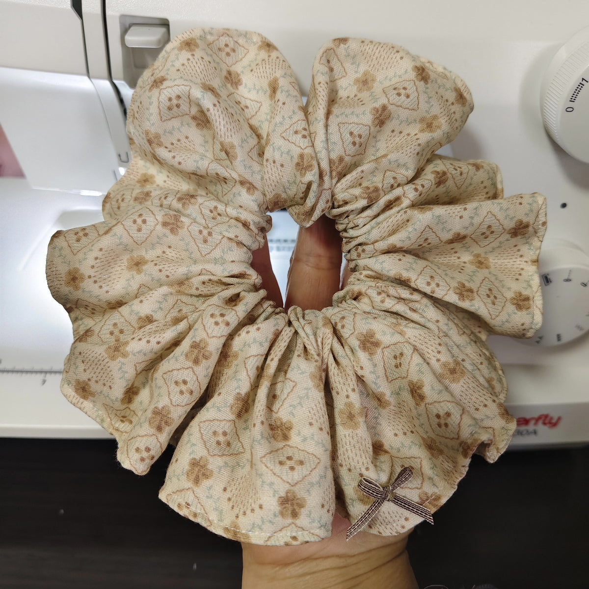 Oversized Gauze Hair Scrunchie with Striped Bow