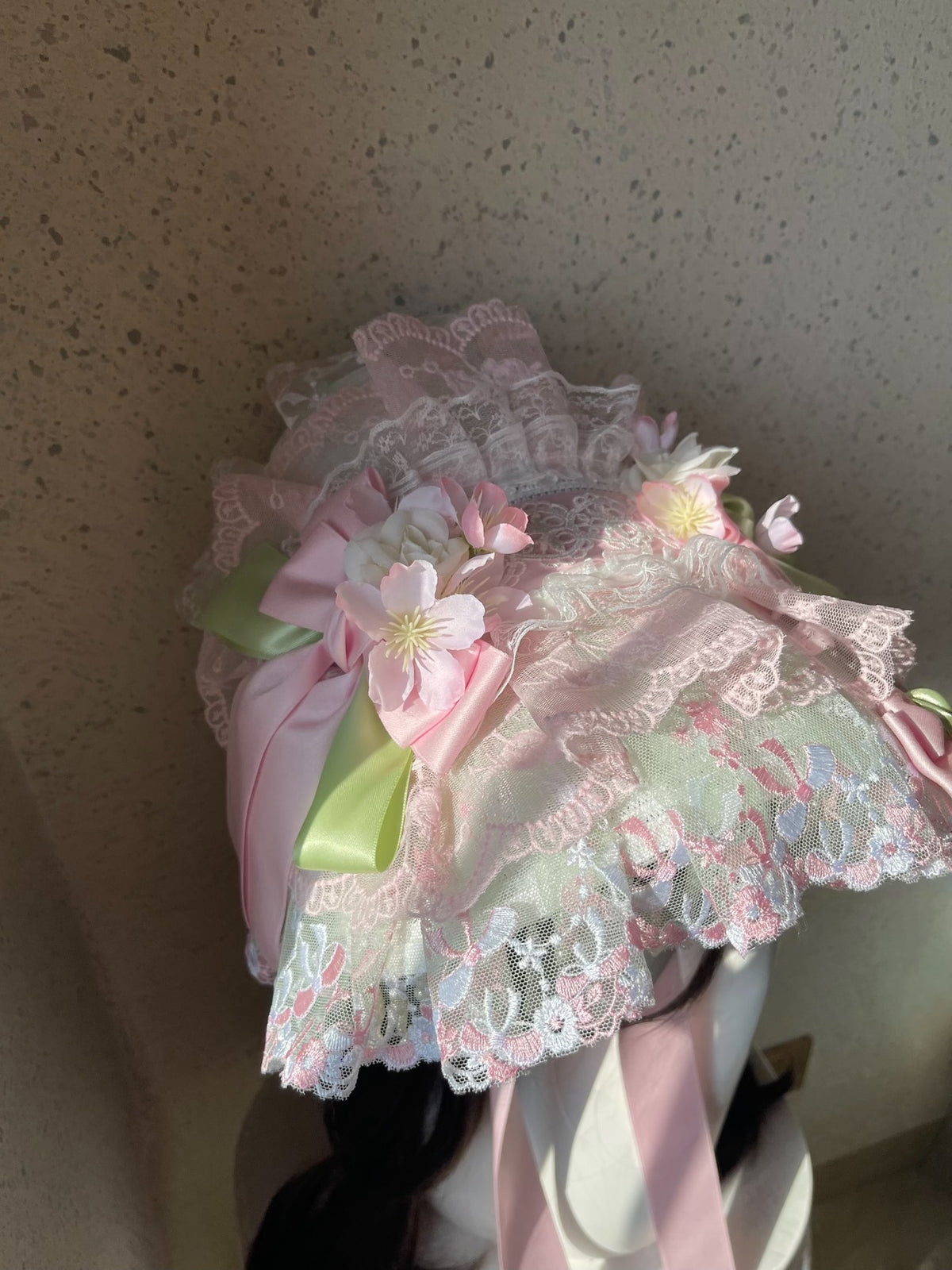 Lolita Flat Bonnet with Lace Trim