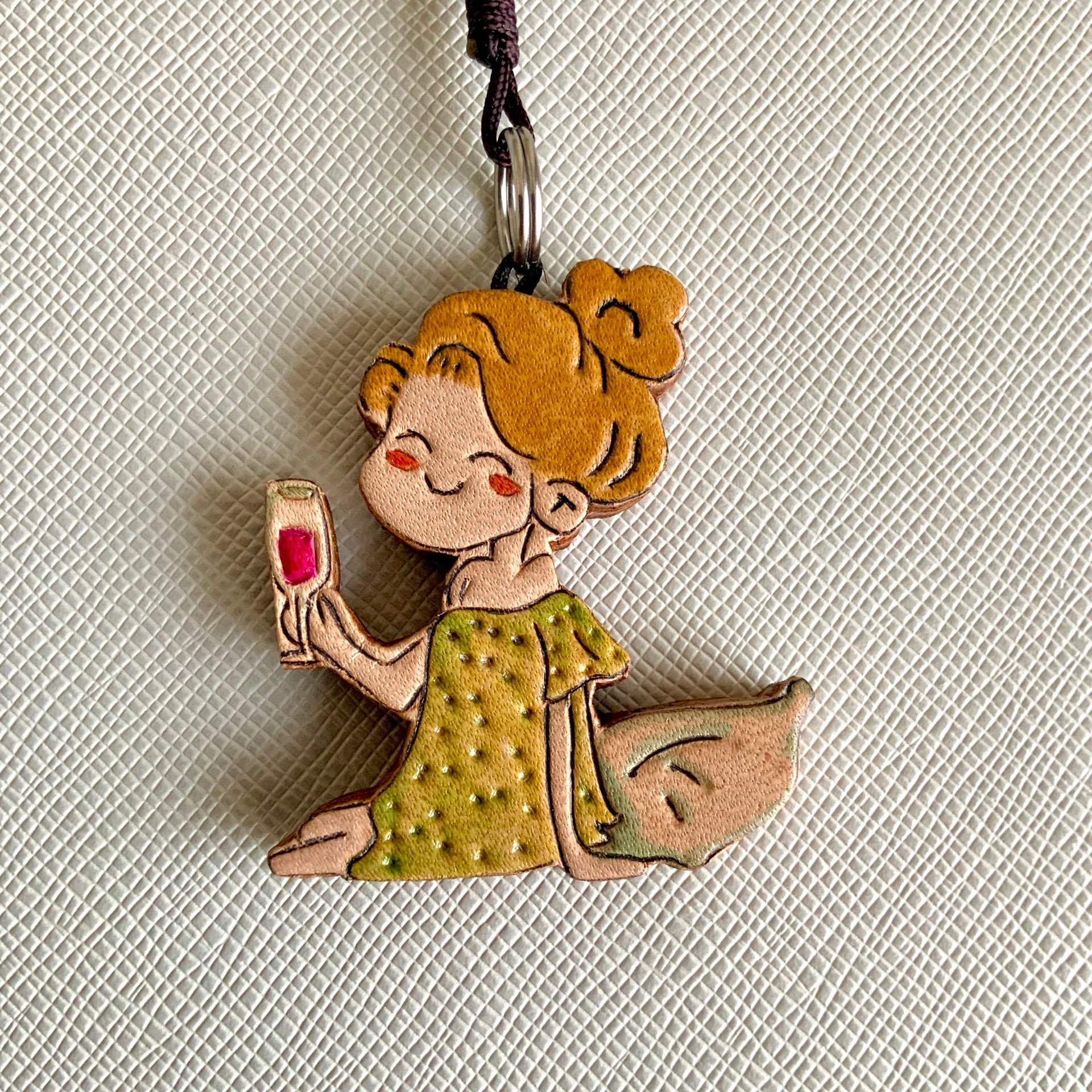 Leather Charm Set with Fairy Figure and "nice day" Disc