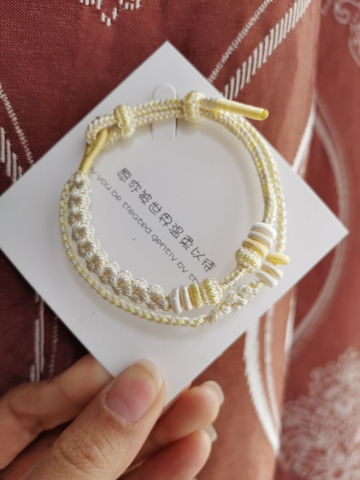 Handwoven Cream Bracelet with Gold Charm