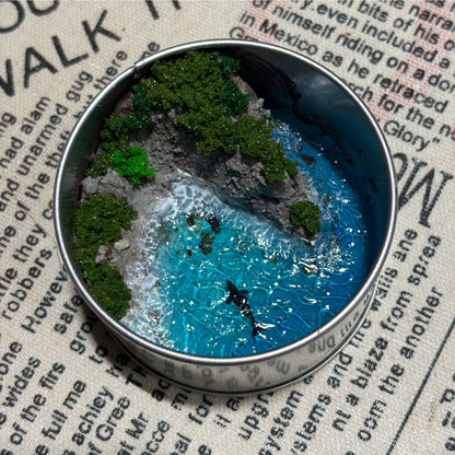 Miniature Island Diorama in 6.5 cm Circular Metal Container