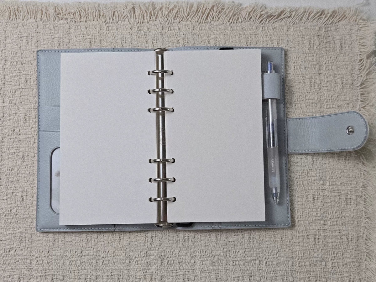 Personal Size Ring Bound Leather Planner Milkshake White