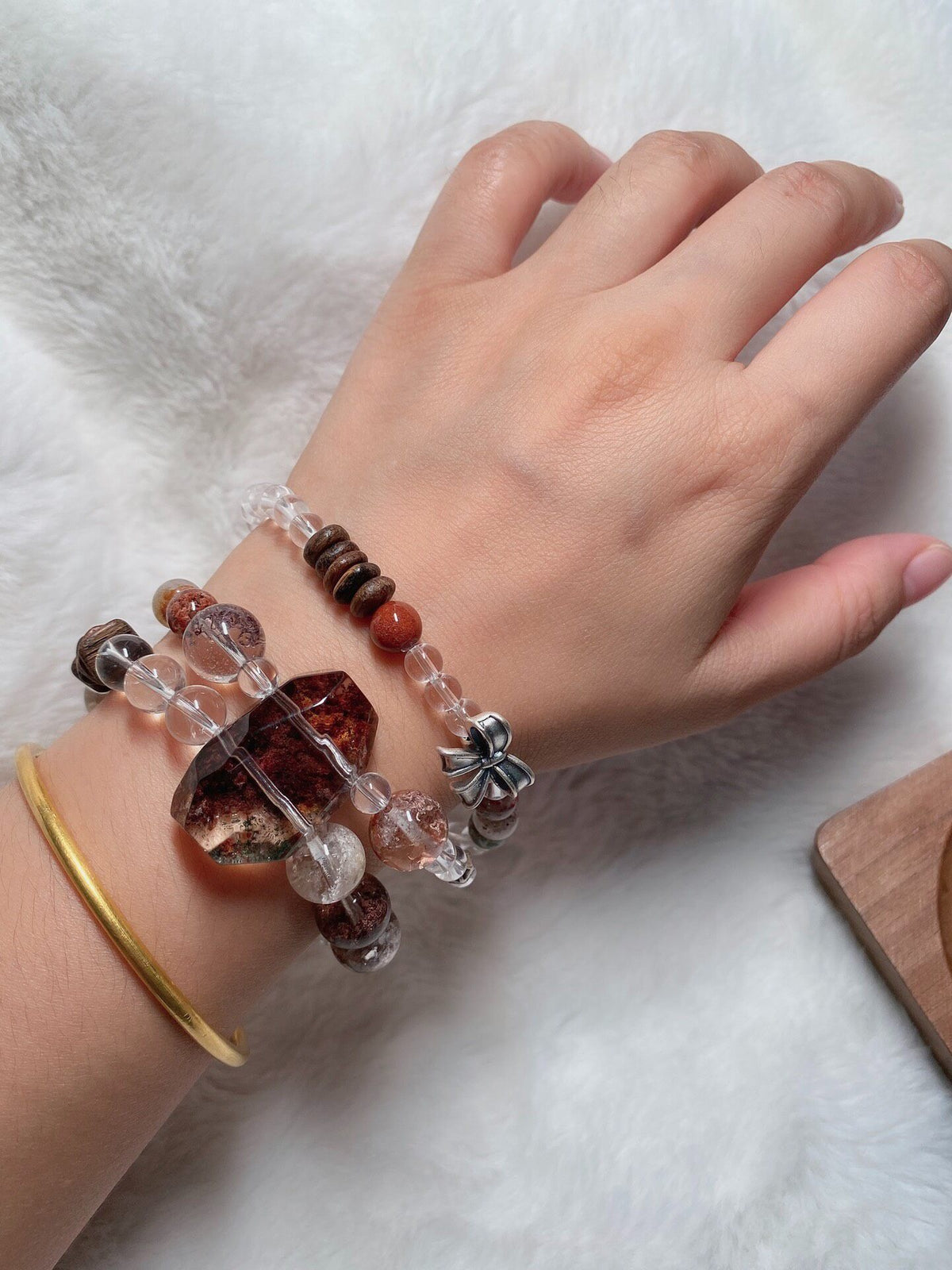 Phantom Quartz Clear Crystal Triple Wrap Bracelet