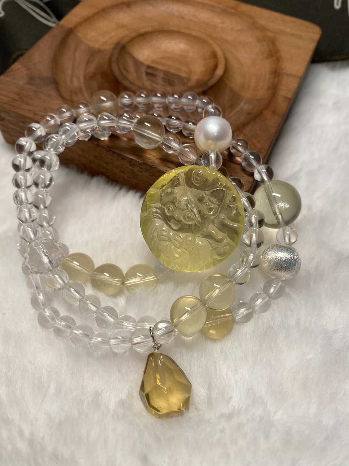 Triple Wrap Clear Lemon Quartz Bracelet