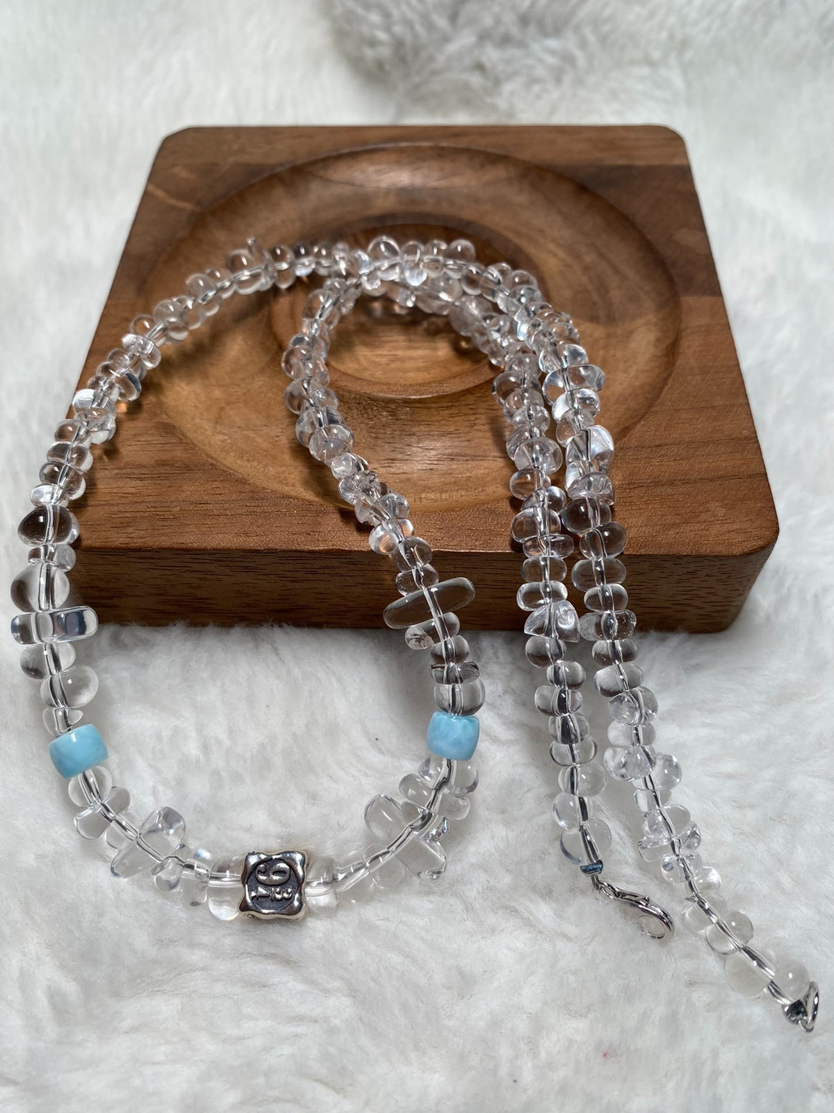 White Crystal Candy Bead Necklace with Larimar