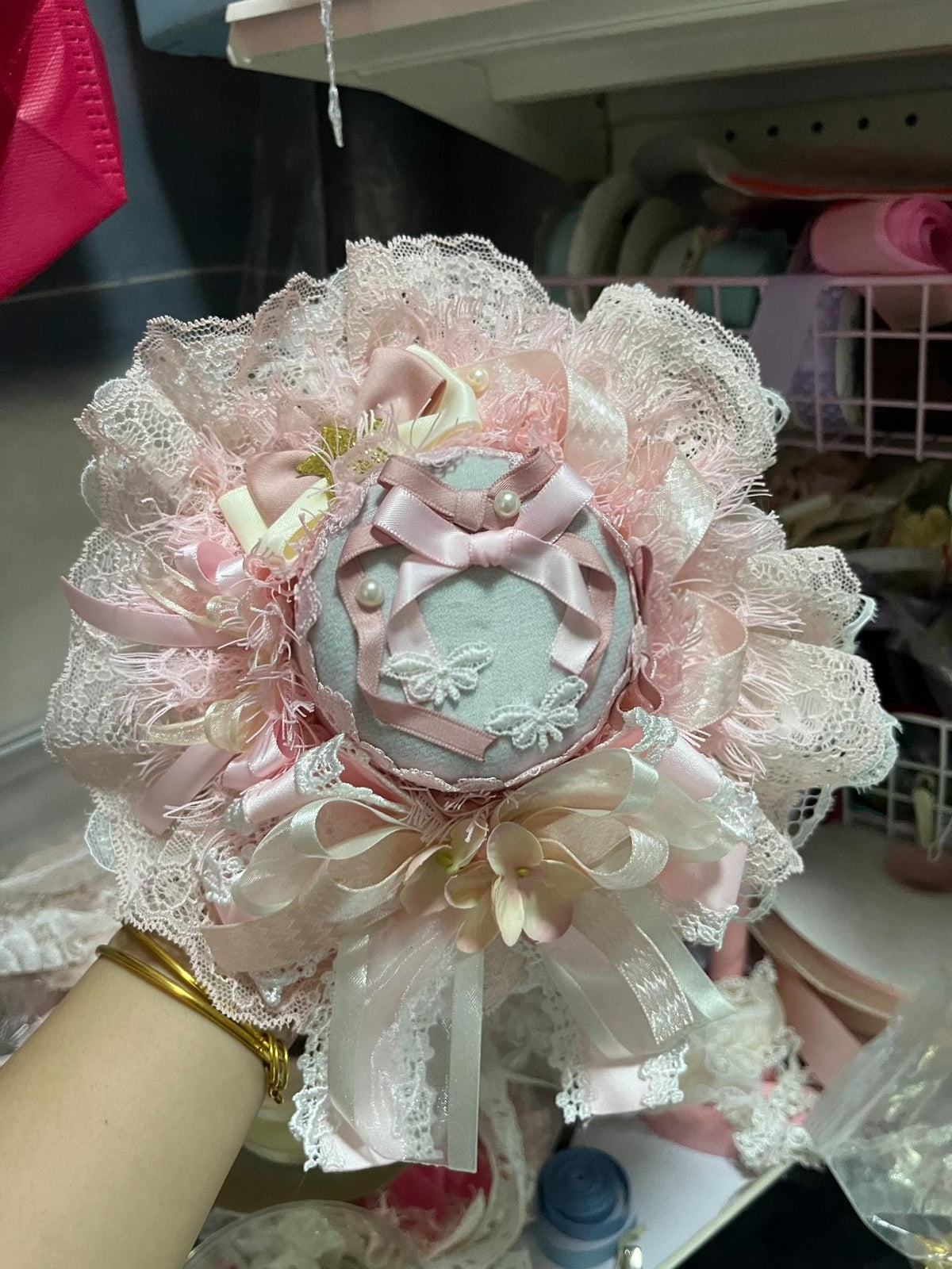 Handmade Lolita Mini Fascinator Hat Pink Lace