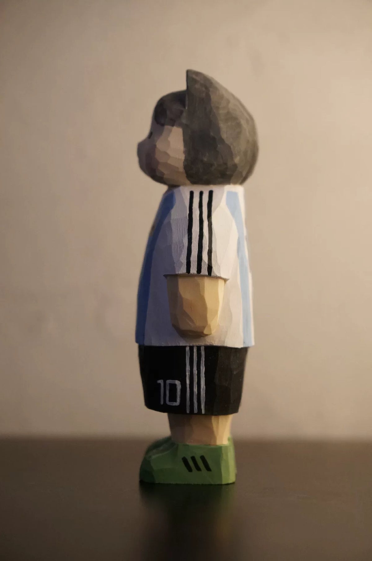 Hand Carved Wooden Cat Football Figurine