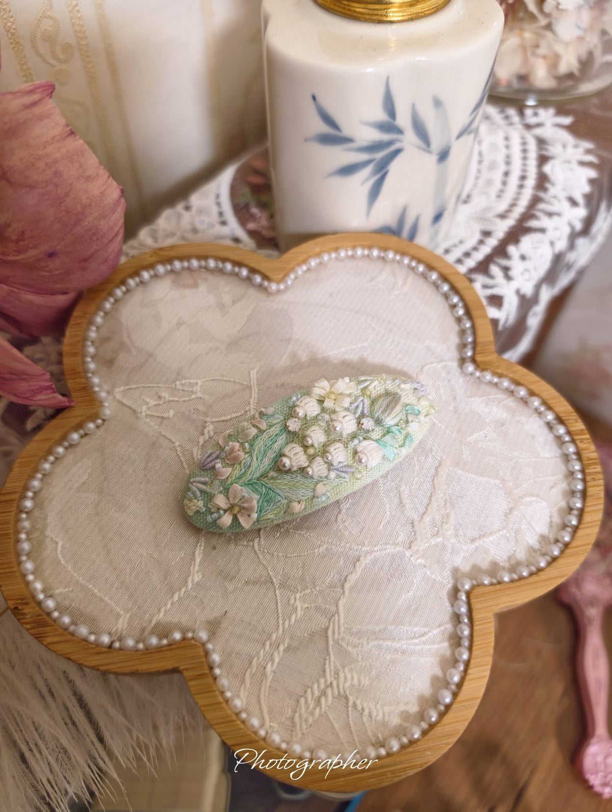 Lily of Valley Embroidery Hair Clip