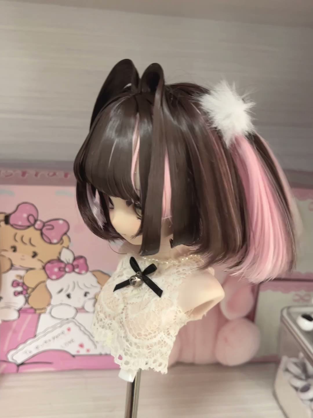 Doll Wig Twin Tail Cat Ear Dark Brown