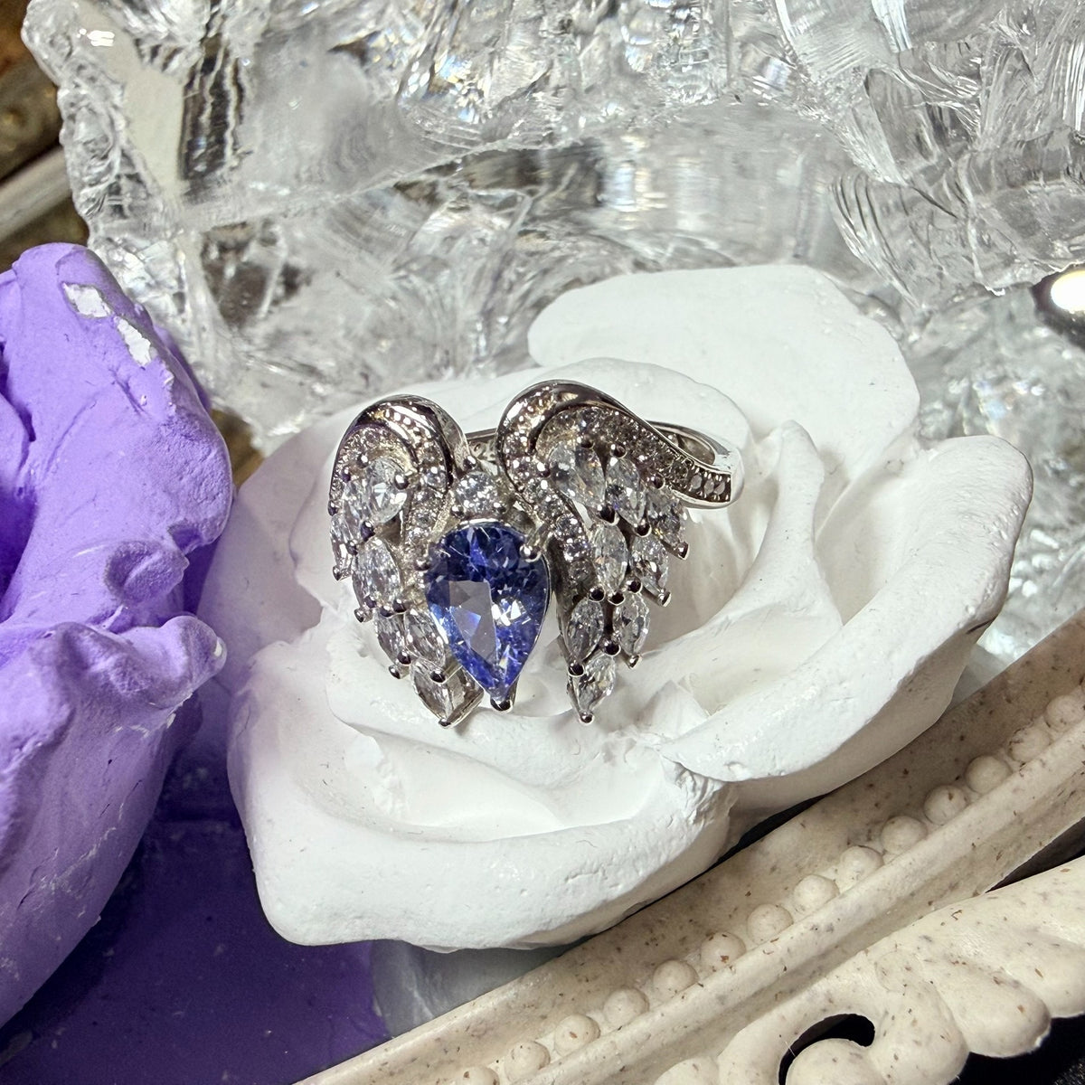 Natural Tanzanite Blue Purple Wing 925 Silver Ring