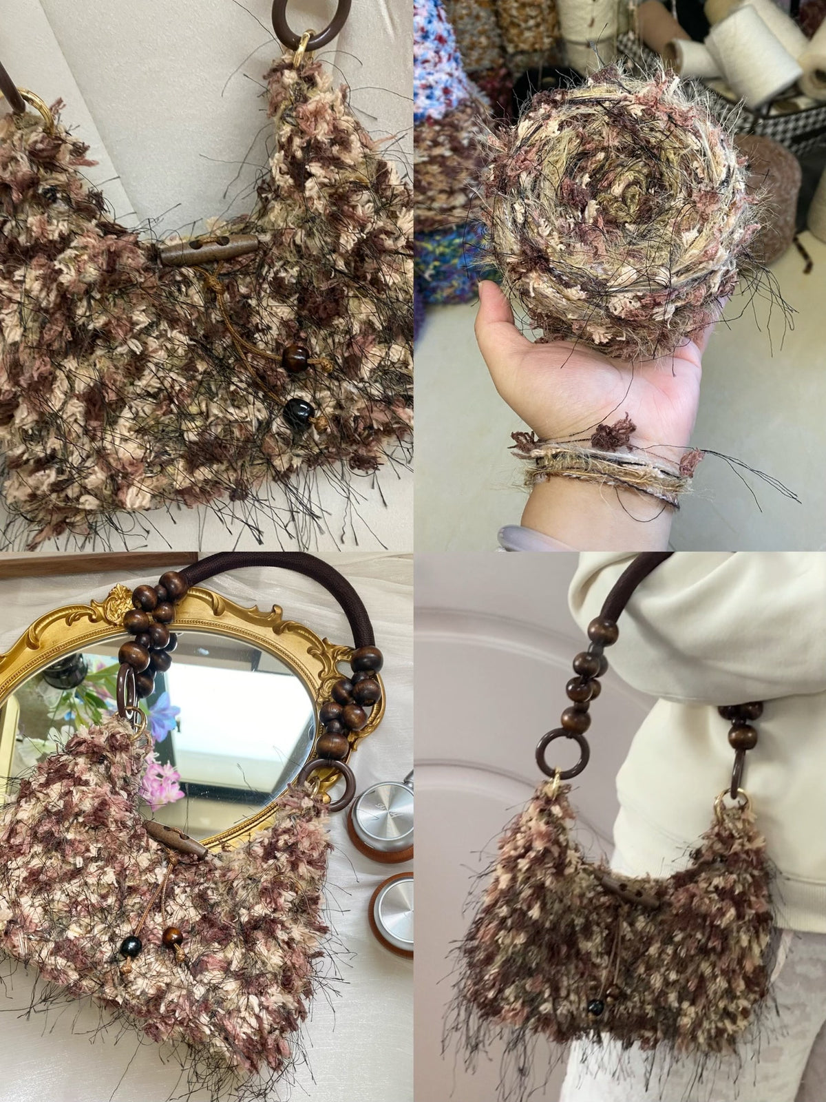 Kleine geweven crescent hobo handtas