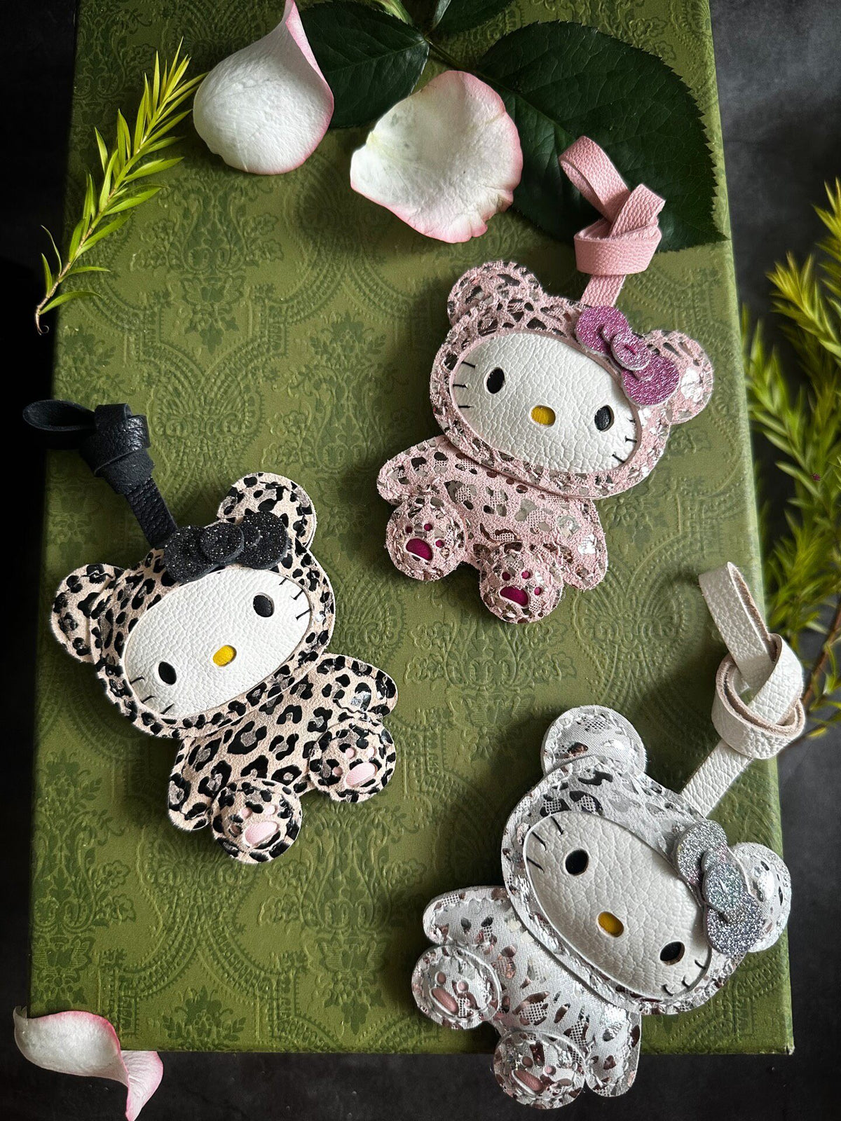 Hello Kitty Pink Leopard Leather Charm