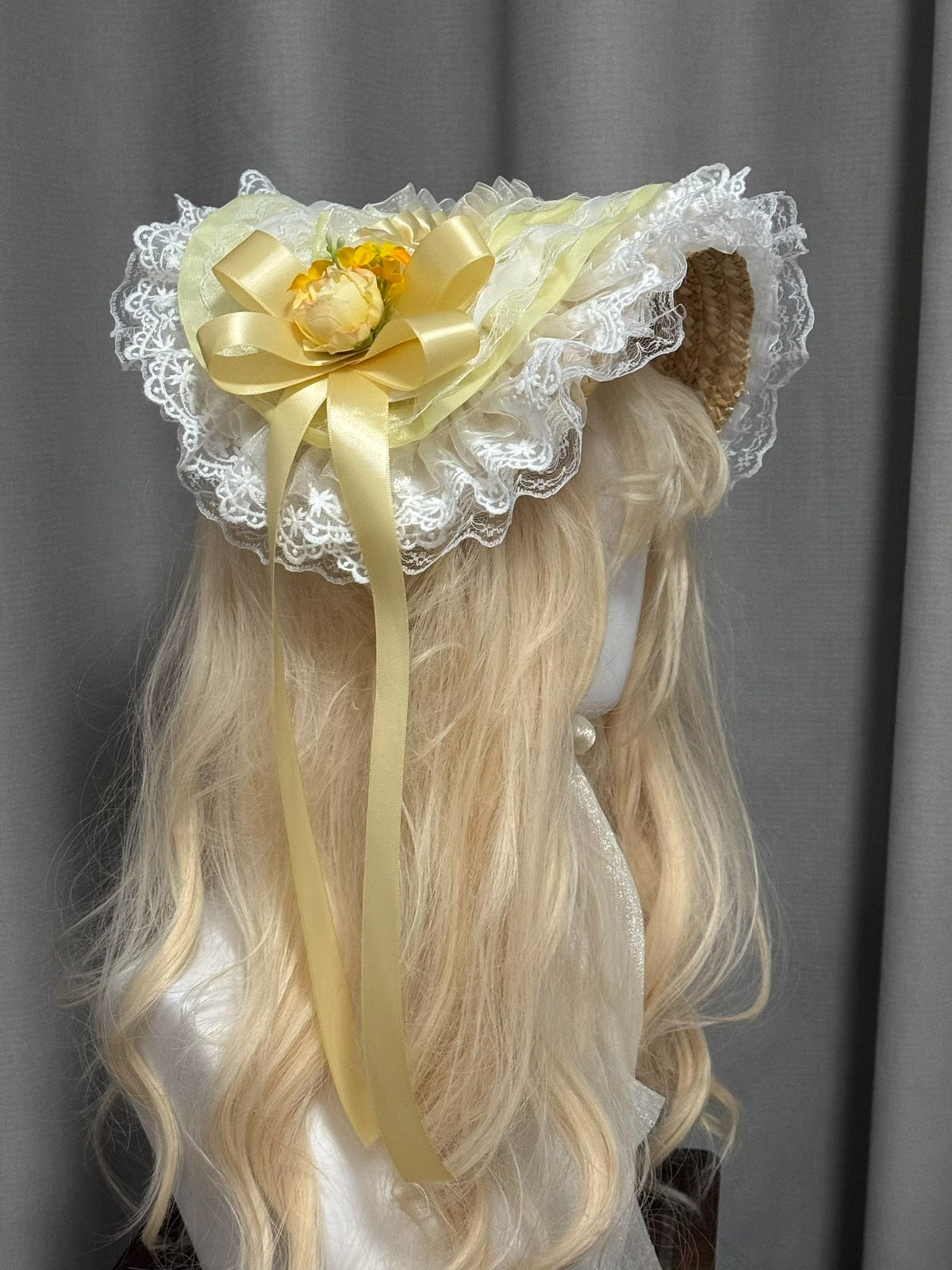 Lolita Straw Bonnet with Yellow Satin Bows