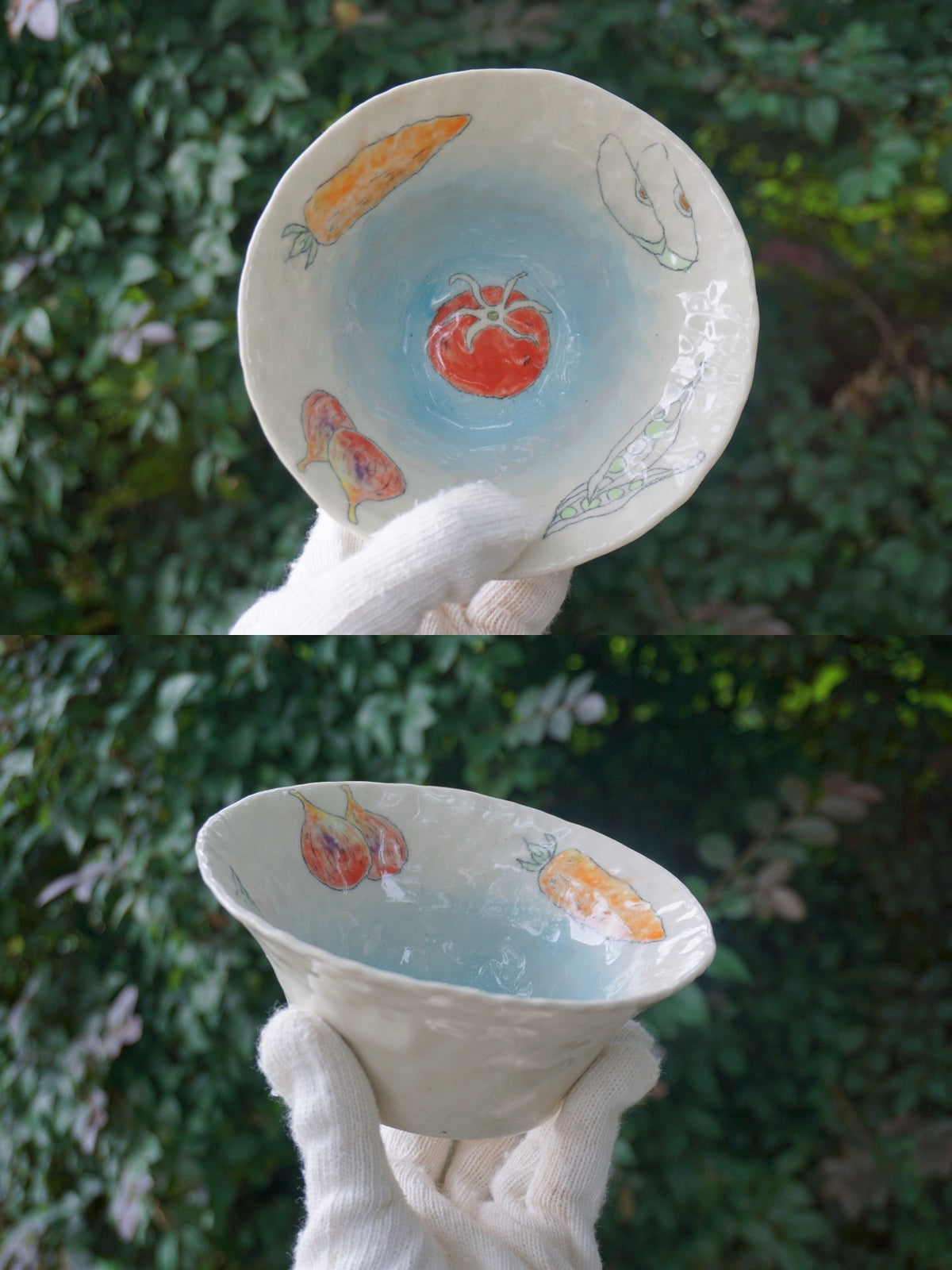 Handcrafted Ceramic Salad Bowl with Vegetable Art