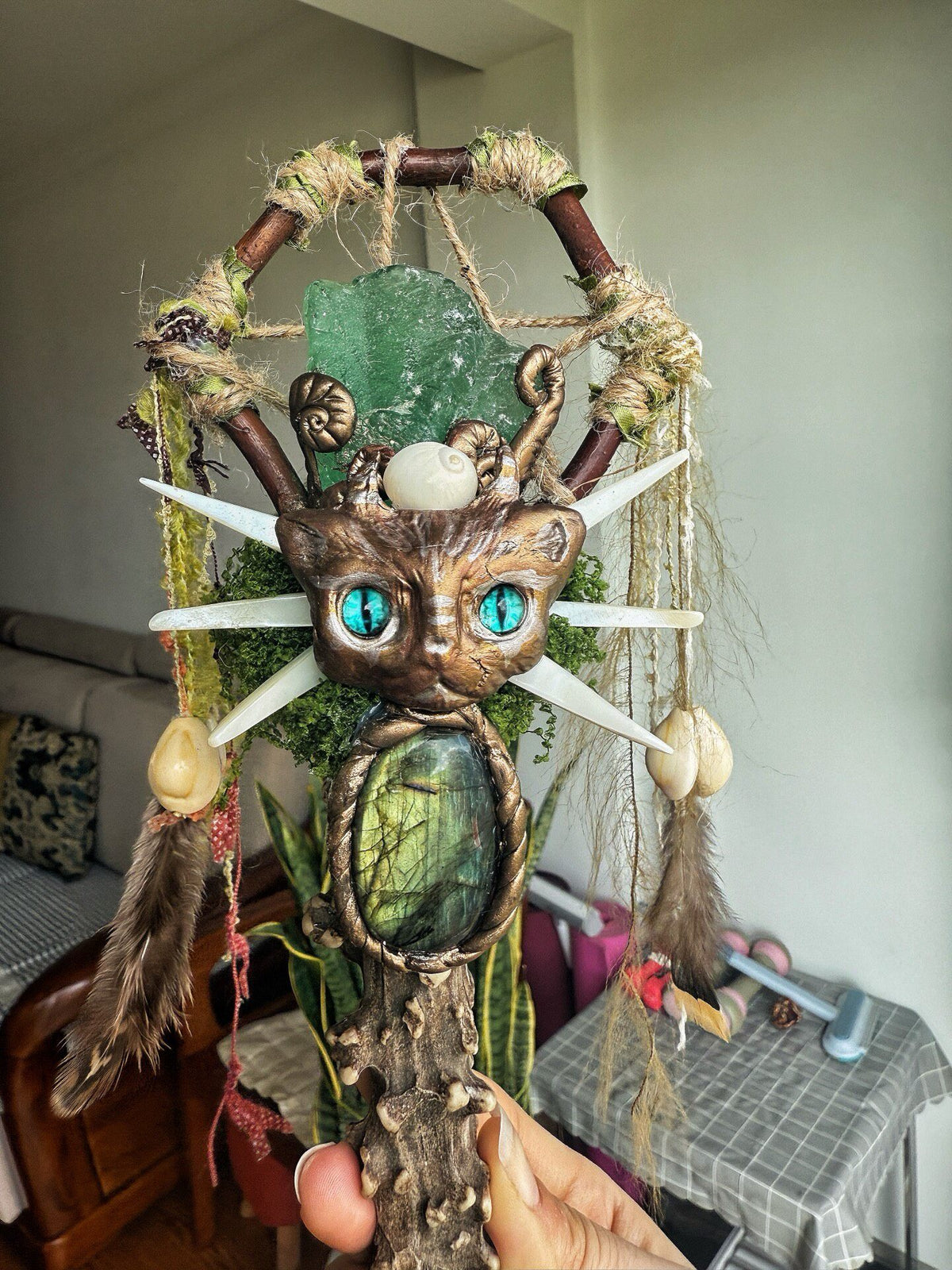 Witch Antler Forest Wand Spirit Cat Bronze
