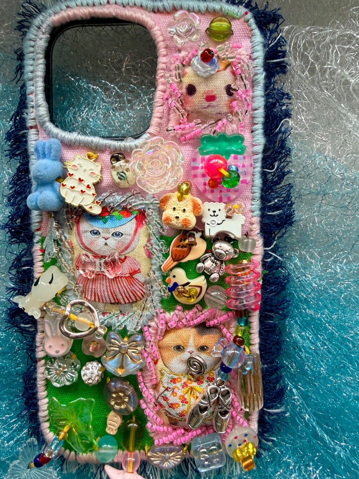 Patchwork Beaded Fabric Phone Case