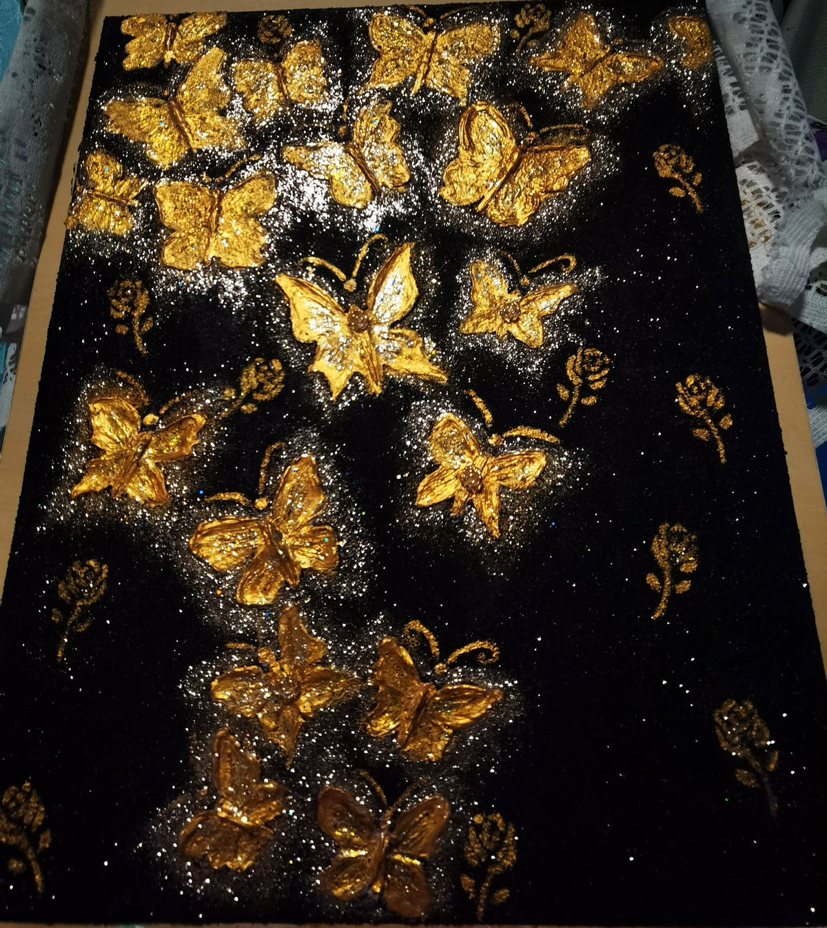Quartz Sand Textured Gold Butterfly Art
