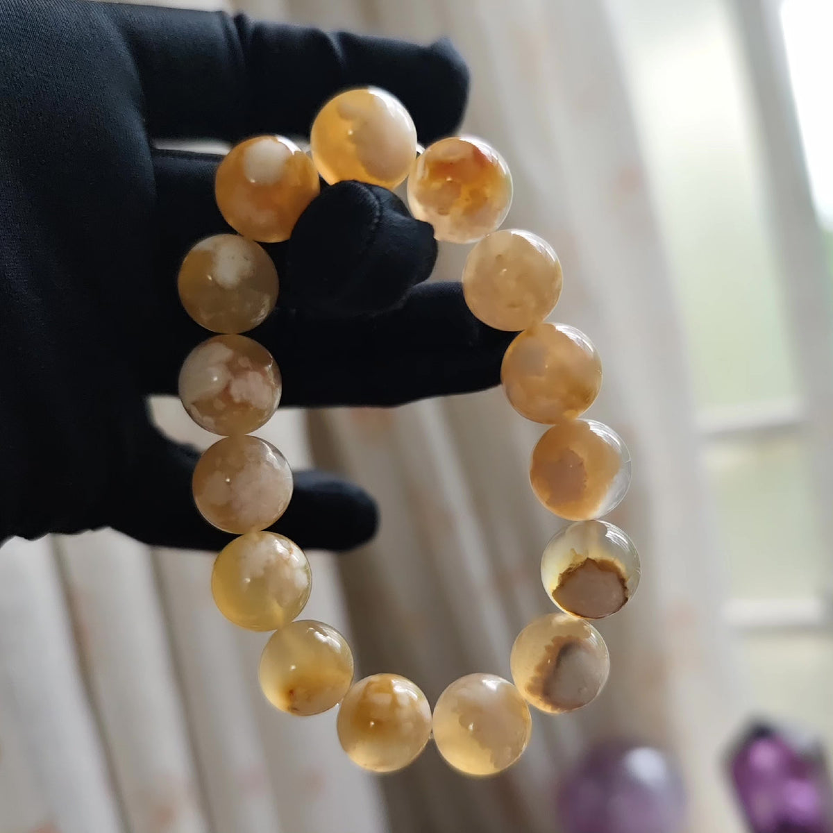 Cherry Blossom Agate Light Caramel Beaded Bracelet