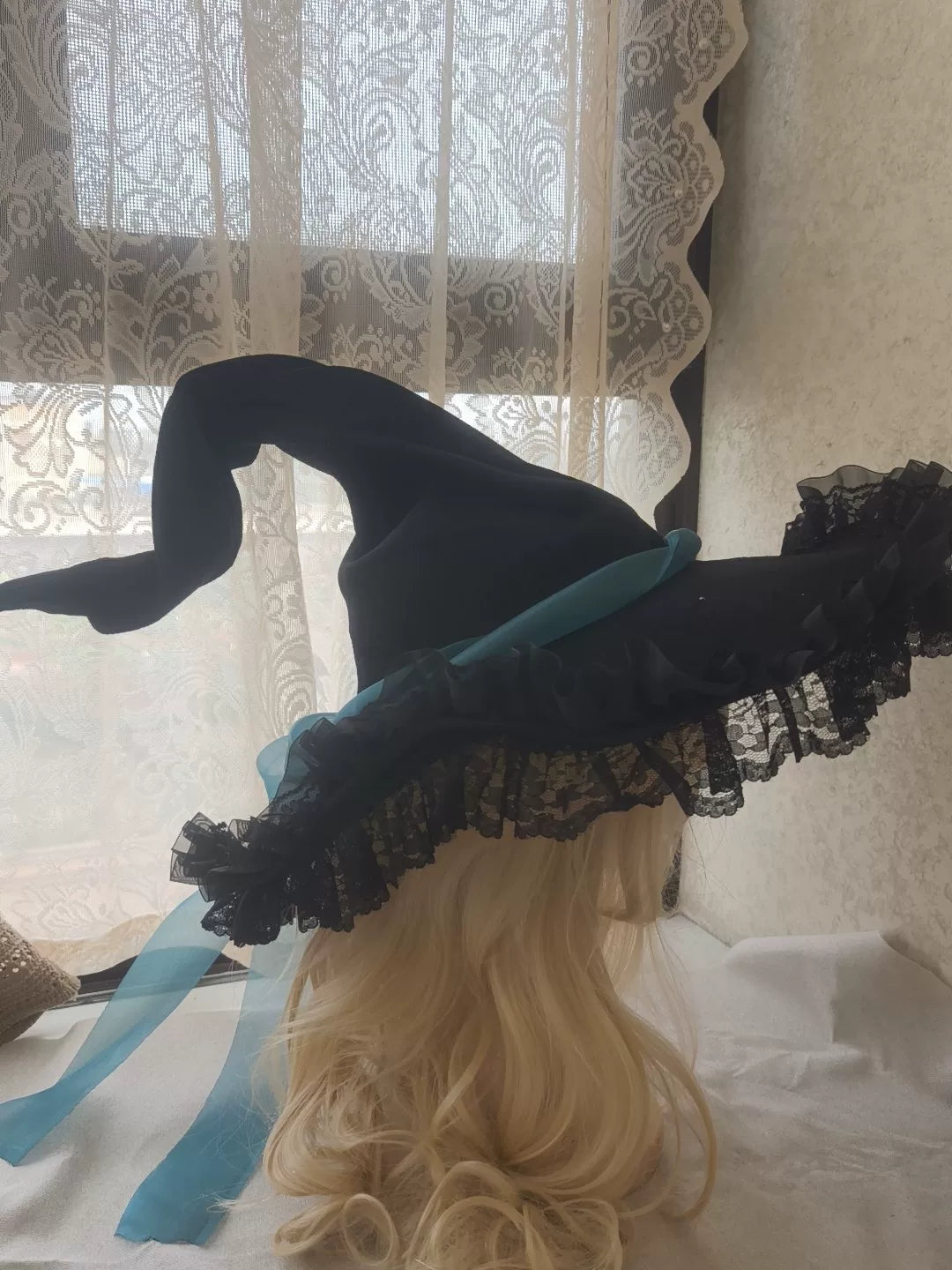 Black Wide Brim Twist Witch Hat