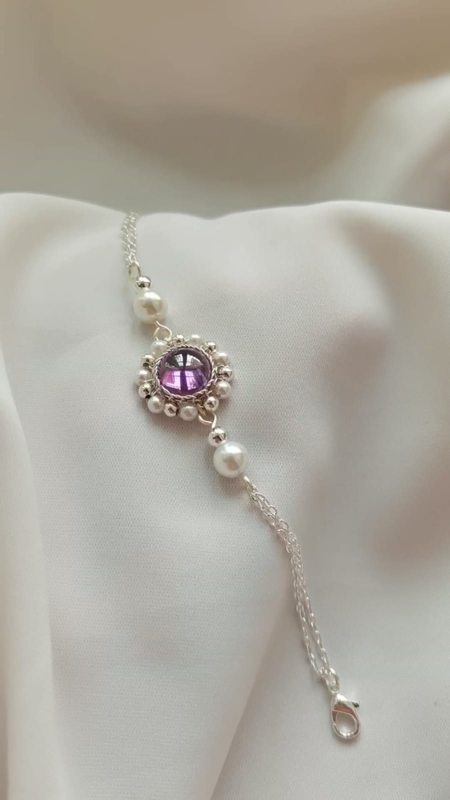 Bracelet Améthyste Argent Accessoire Hanfu Qipao
