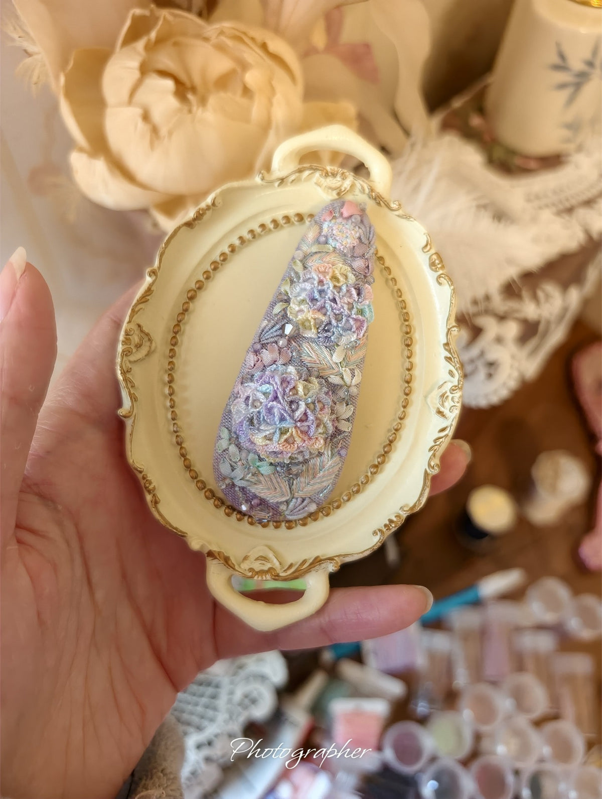 Handmade Embroidered Hair Clips Floral Set