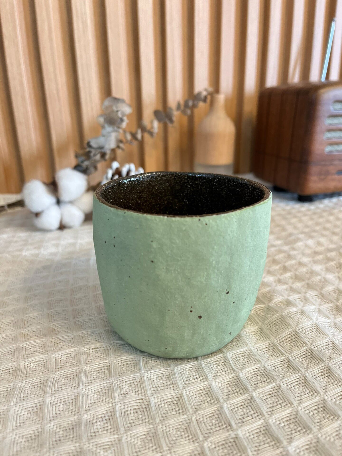 Handmade Panda Ceramic Cup Sage Green