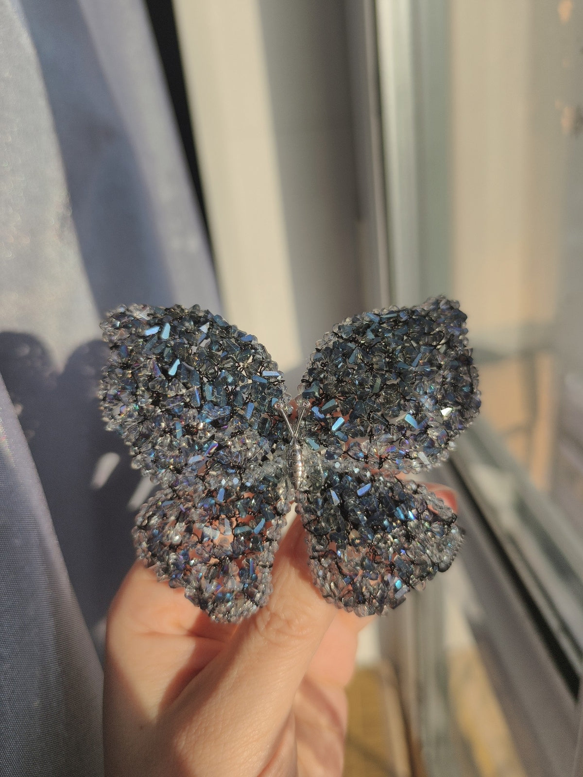 Iridescent Beaded Butterfly Hair Clip