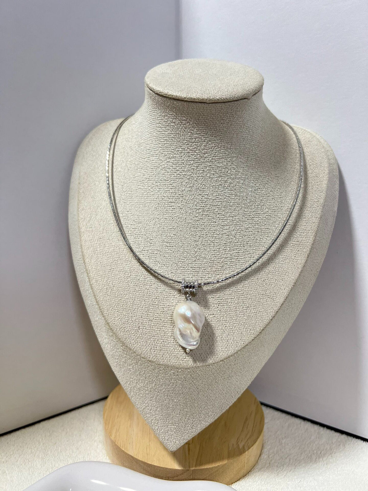 White Baroque Pearl Necklace Silver Chain
