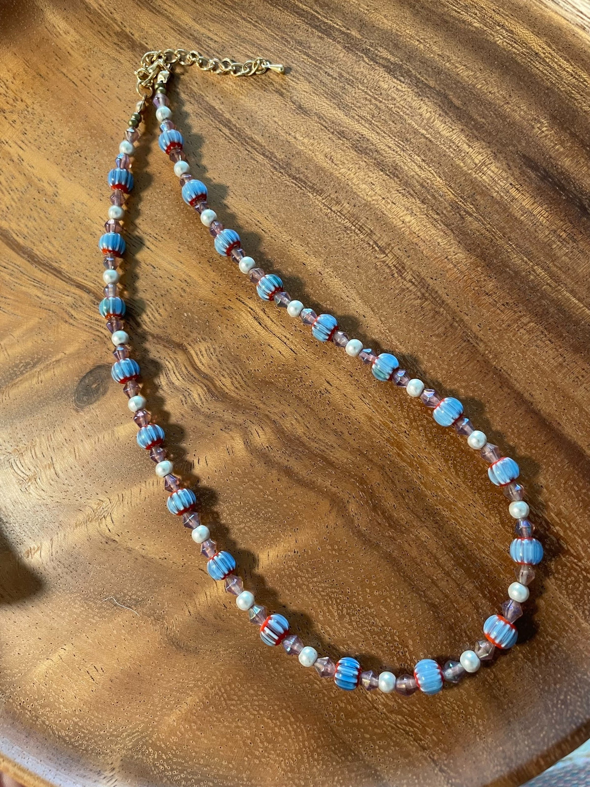 Sky Blue Glass Beaded Necklace
