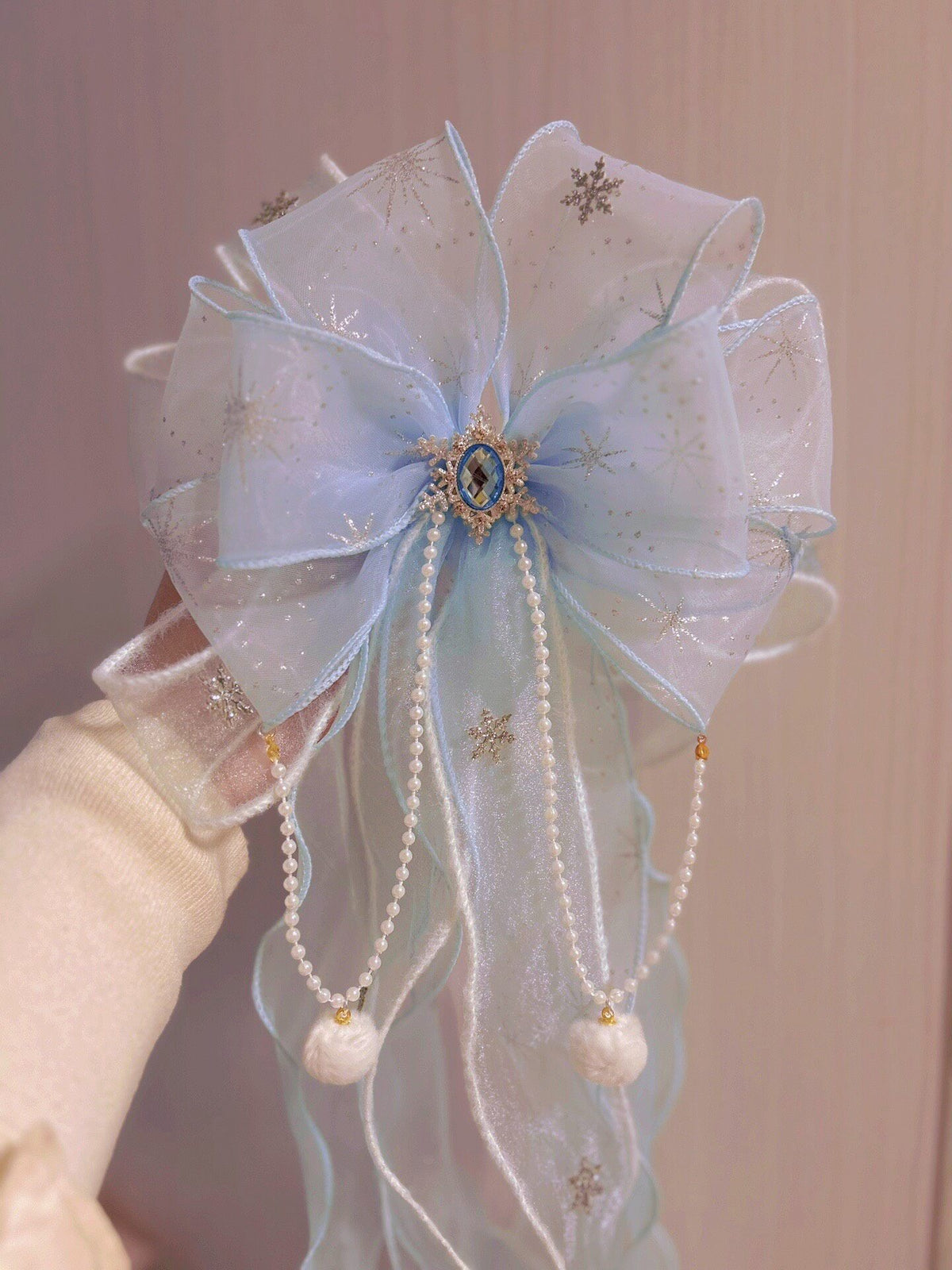 Blue Organza Bow Hair Clip