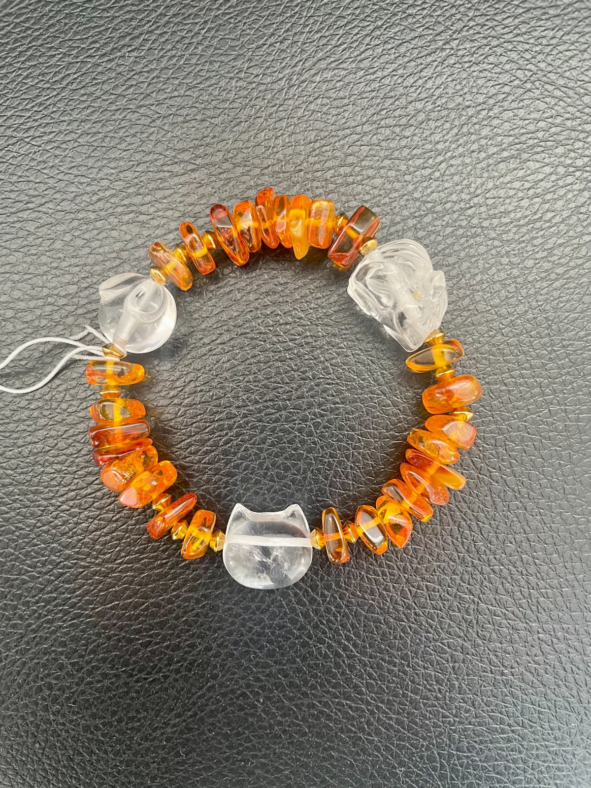 Flower Amber White Crystal Beaded Bracelet