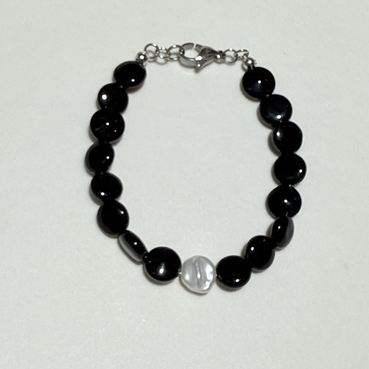 Zwarte agaat parel kralenarmband