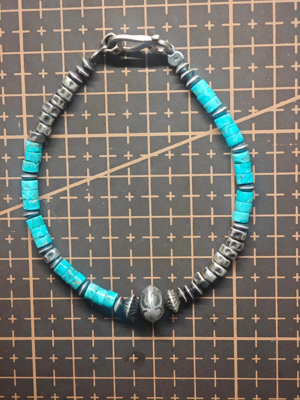 Handmade 925 Silver Navajo Turquoise Bead Bracelet